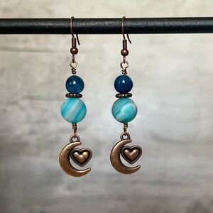 Copper Moon Heart Blue Earrings